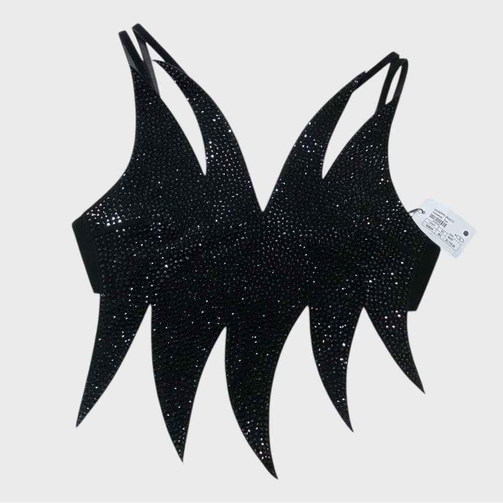 Giuseppe Zanotti NWT Black Leather Crystal Embellished Zig Zag Top Size M/L